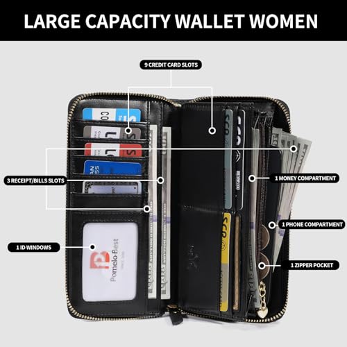 Image of Pomelo Best Wristlet Women Wallet Floral RFID Clutch Purse | Vegan Leather, Multi Credit Card, Large Capacity Zip Around Long Travel Wallets with Coin and Phone Pocket for Ladies