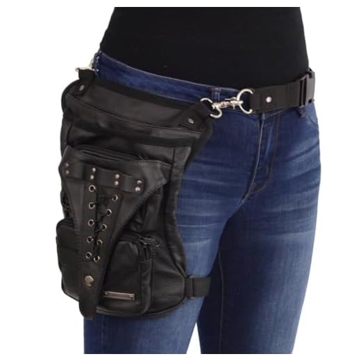Milwaukee Leather MP8885 Ladies Black Conceal and Carry Black Leather Thigh Bag with Waist Belt - One Size