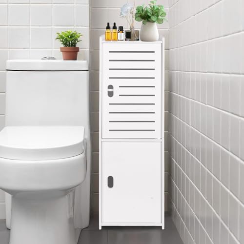 powerking 3 Nivel Baño Armario de Almacenamiento, Organizador Independiente con Puertas, Armario de Piso de Almacenamiento Blanco para Dormitorio, Aseo, Sala de Estar, Cocina, Balcón, Oficina