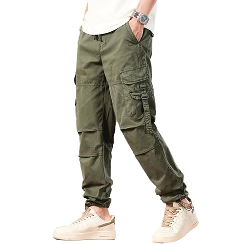 XYXIONGMAO Men's Hip Hop Cargo Pants Loose Multi Pocket Cotton Sweatpants Grey Streetwear Techwear Tactical Pants for Men