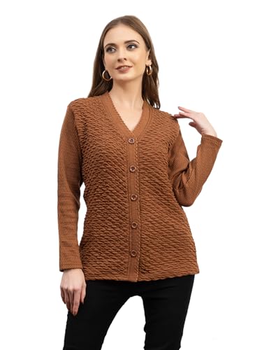 Image of Women's Winter Woolen Cardigan | Full Sleeve Textured Buttoned Sweater for Women | Soft Wool V-Neck Warm Knitted Outerwear for Office & Casual Wear