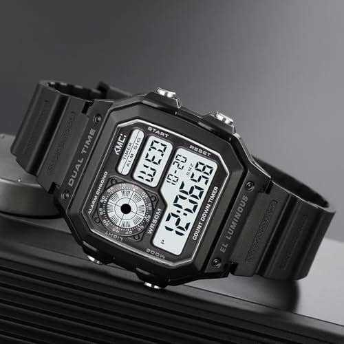 Image of PASOY Men's Digital Multi-Function Watches Dual Time Alarm Stopwatch Countdown Backlight Waterproof Watch