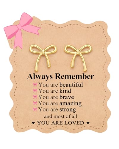 Eryuor Gold Bow Stud Earrings for Girls 8-12 Hypoallergenic Tween Teen Girl Gifts Trendy...