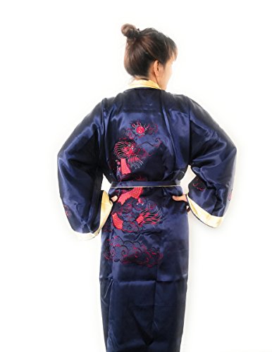 THY COLLECTIBLES Unisex Reversible Silk Satin Robe Kimono Relaxation Bathrobe Dragon Embroidered Night Gown4