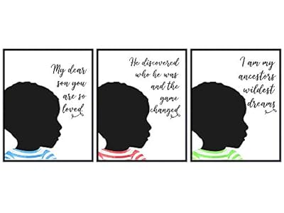 Black African American Boys Bedroom Wall Art - Son Gifts for Boys Room Decor - Inspirational Quotes - Motivational Educational Little Boys, Toddler Boys, Baby Boy, Nursery, Kids Room Decorations Set