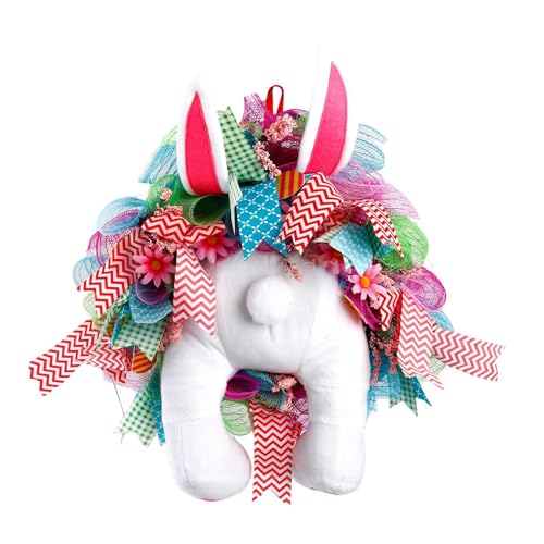 Nishiyuenyi Corona de Pascua Artificial con Trasero Y Orejas de Conejo para Decorar La Puerta Principal Y La Pared.