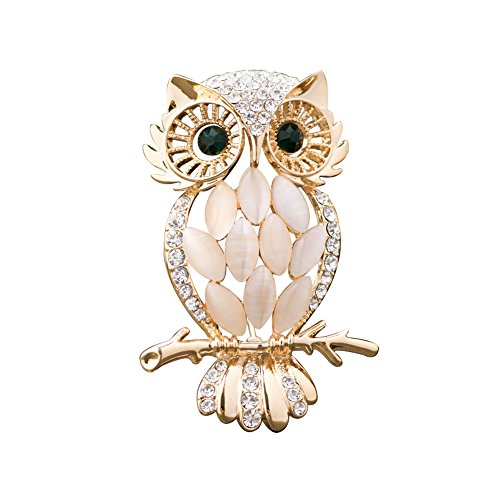 JewelryHouse Cute Green Eyed Owl Gold Plated Vintage Brooch Pin