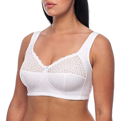 frugue Women's Cotton Non Wired Support Wireless Minimiser Comfort Bra White UK 46 G Cover