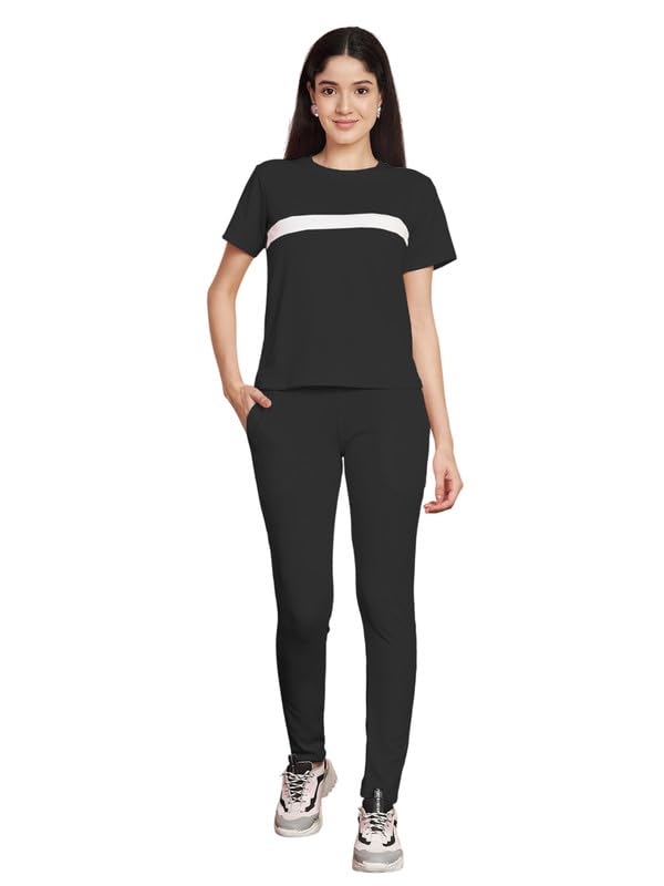 Image of DTR FASHION Polyester Blend Front Taped Tracksuit | Night Wear Suit For Women
