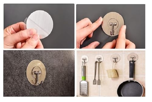 Image of Multi-Functional Self Adhesive Bathroom Towel Hooks Sticking Adhesive Hanger Round Strong Stainless Steel Hook for Decorative Room and Kitchen, Wall Hook (10)