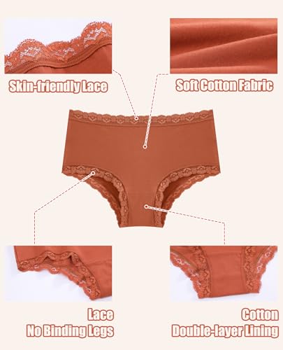 Image of Sth Big Cotton Underwear for Women High Waisted Womens Underwear Pack Sexy Lace Edge Bikini Cheeky Panties Girls Brief