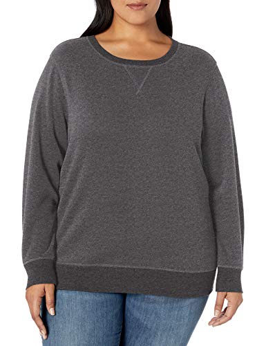 Amazon Essentials Women's Plus Size French Terry Fleece Crewneck Sweatshirt, Charcoal Heather, 1X