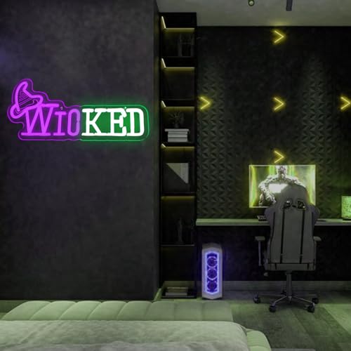 Image of Witch Theme Neon Sign for Wall Decor, Witch Horror Neon Light with Dimmer Switch for Business, LED Neon Lights for Bedroom Decor, LED Neon Sign Wall Art Neon Light for Halloween Party, Witch Fans Gift(Pink & Green)