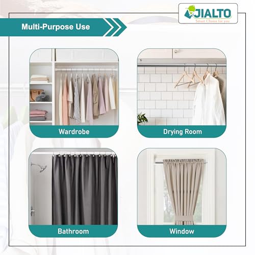 Image of JIALTO 80 Cm To 135 Cm Multifunctional Adjustable Rod | Extendable Shower Curtain Tension Rod Non-Drilling for Wall Anti-Skid Spring Pull | Door Curtain & Bathroom Pipe Rods (WHITE PACK Of - 1)