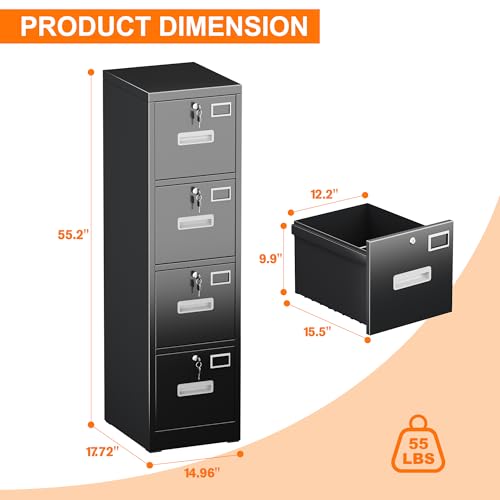 Aobabo 4 Drawer File Cabinet, Metal Filing Cabinet with Lock for Office Letter/Legal Size,Black,Required-Assembly - Image 4