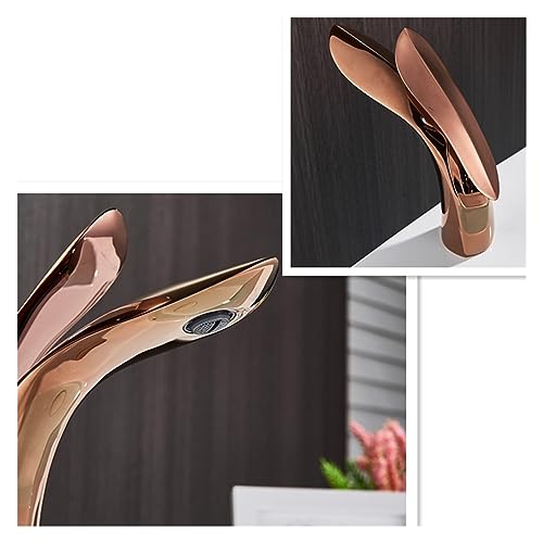 Grifo de lavabo cascada sin salpicaduras mezclador monomando oro rosa 7