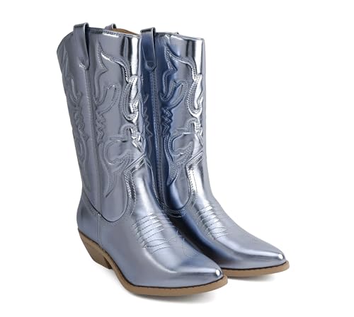 Image of Soda inchTELLER inch ~ Women's Western Cowboy Boots with Stitched Detailing, Pointed Toe, and Low Block Heel
