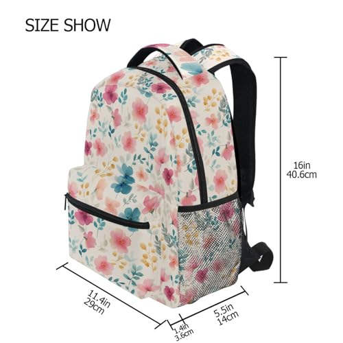 Pfrewn Kids Watercolor Flower Floral Backpacks for Girls Boys Lightweight Backpack for Students School 17"4