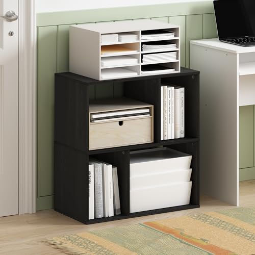 Image of Furinno DALY Book Shelf, 4-Cube Bookshelf, Cube Storage Organizer Bookcase with Irregular Compartments, 11.7 x 23.6 x 24.7, for Living Room, Bedroom, Home Office, Espresso
