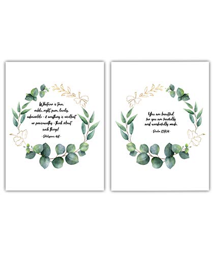 TJ Originals Philippians 4 8Whatever is true noble right pure & Psalm 139 14You are beautiful Bible Quote Hibiscus Flower Wreath Botanical Wall Art Unframed 11 x 14 (Set of 2) Prints Gift under $20