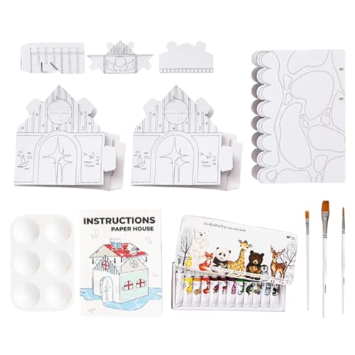 Xvilmaun Cardboard Coloring Playhouse, casa de Papel Pintada a Mano | Cartón Pintado a Mano Cardboard Splice House | Herramienta de artesanía Hecha a Mano Multifuncional para Viajes, hogar, Escuela y