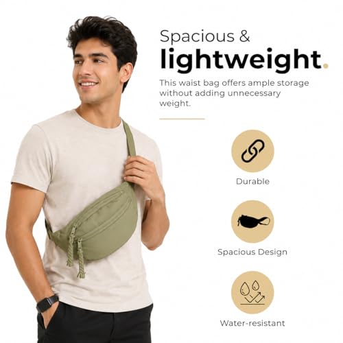 Image of Tressential Waist Bag for Men Women | Cross Body Fanny Pack Sling Bag for Hiking, Travel, Camping, Outdoor Sports, Cycling | Money Belt with Adjustable Strap (Olive Green)