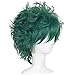 ColorGround All Green Short Curly Prestyled Natural Cosplay Wig for Men and Women (Dark Green)