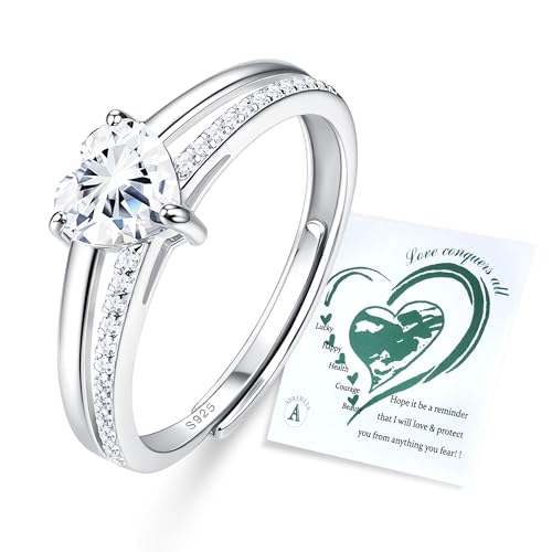 Adramata Anillo Plata de Ley 925 Mujer Anillo de Corazón Brillante Ajustable Anillos Mujer Chapados en Oro de 16K CZ Anillos de Compromiso Plata/Oro/Oro Rosa Regalo con Caja