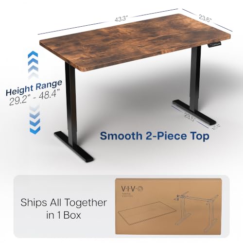 Image of VIVO Vintage Brown 43 x 24 in Stand Up Desk, DESK-1B4N | Electric, Holds 220 lbs, Sit Stand, Rustic, Height Adjustable Table, Home and Office Furniture Sets, 1B Series, Black Frame