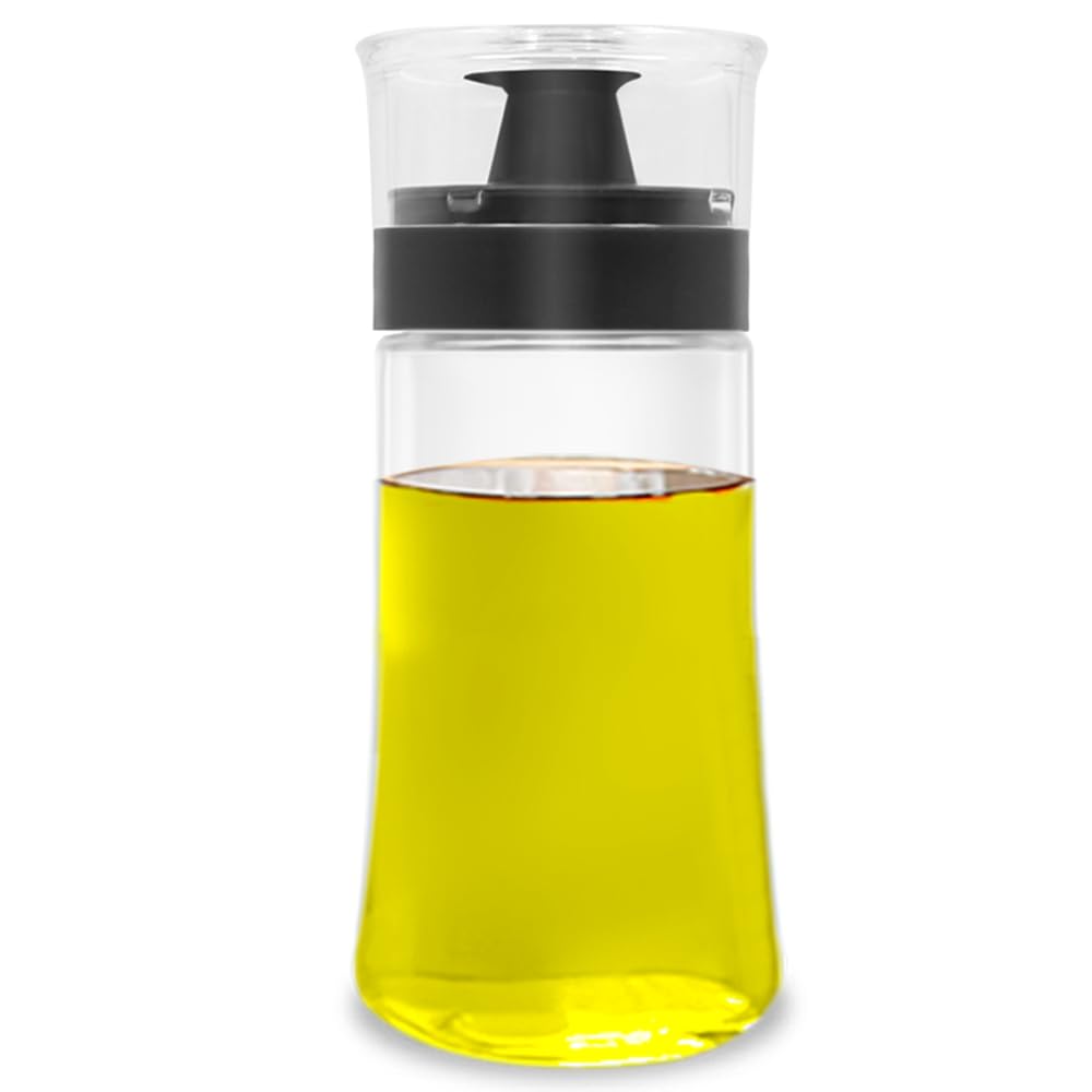 Leak-proof Oil Dispenser Bottle with Pourer, 180ml/6oz Glass Olive Oil and Vinegar Cruet, Well Sealed for Outdoor Camping Picnic Kitchen, Black