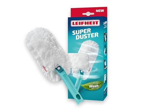 Leifheit Plumero SUPERDUSTER, sostenible, Plumero Microfibra Lavable a máquina hasta 50 Veces, atrapa el Polvo fácilmente, Extensible Compatible con Click-System