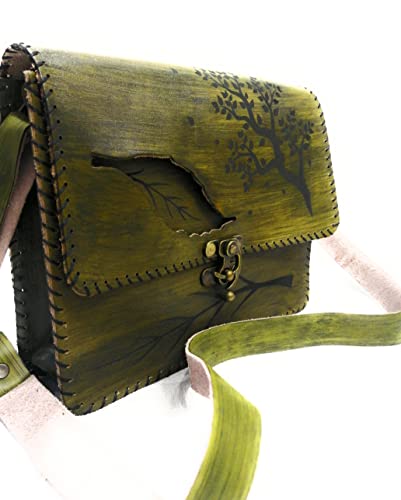 Vintage Premium Tree and leaf Pattern Crazy Horse Leather Cross-body Handmade Shoulder Bag Medium size