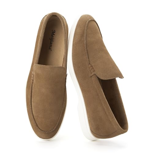 Image of Meijiana Men's Genuine Leather Loafers Slip-On Moccasins Dress Shoes, Lightweight and Breathable with Rubber Sole Stylish Mens Loafers