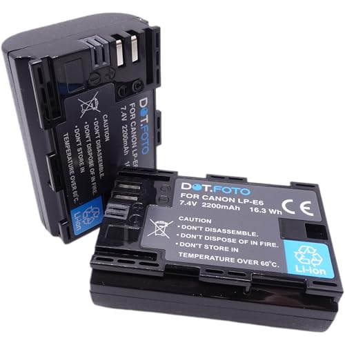 2 x Dot.Foto LP E6 Premium Alta Capacidad 7.4v / 2200mAh Batería Recargable para Canon EOS R R5 5D Mark II 5D Mark III 5DS 5DS R 6D 6D Mark II 7D 7D Mark II 60D 60Da 70D 80D 90D