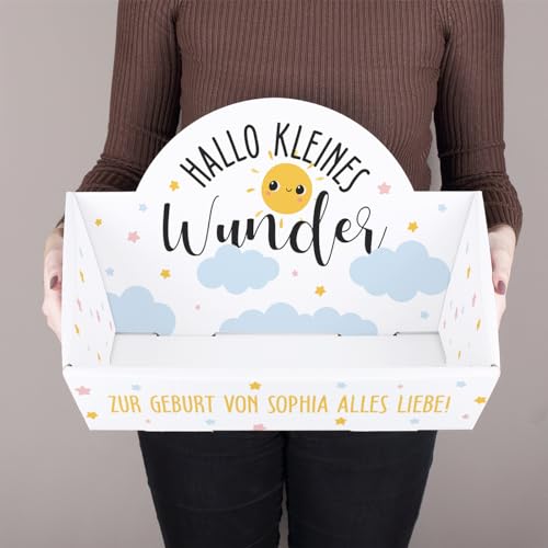 Striefchen® Personalisierter Präsentkorb zur Geburt als Babygeschenk zum selbst Befüllen (Kleines Wunder, 42,5 cm x 24 cm x 28 cm (B/H/T))