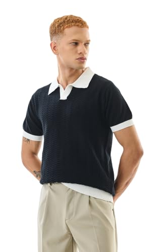 Image of SNITCH Men's T-Shirt | Slim Fit Polo Collar with Textured Knit Design | 100% Cotton Fabric, Breathable & Comfortable Casual Wear