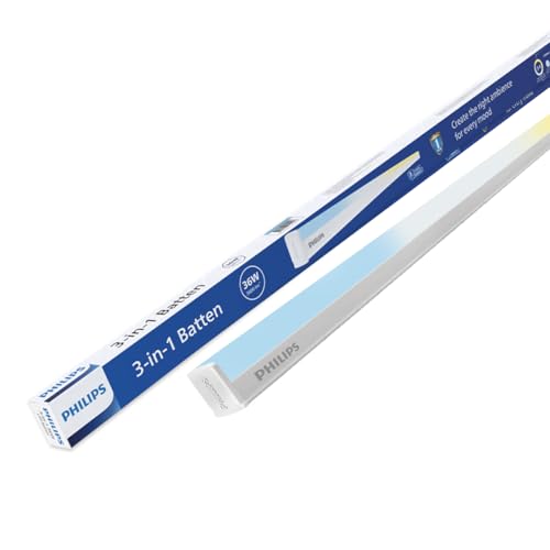 Image of Philips 36W 3-in-1 Colour Changing LED Batten 4 Ft | CCT Mood Lighting (Cool White /Neutral White /Warm White) | Bright & Energy Efficient Tube Light for Bedroom, Hall & Office | Pack of 1