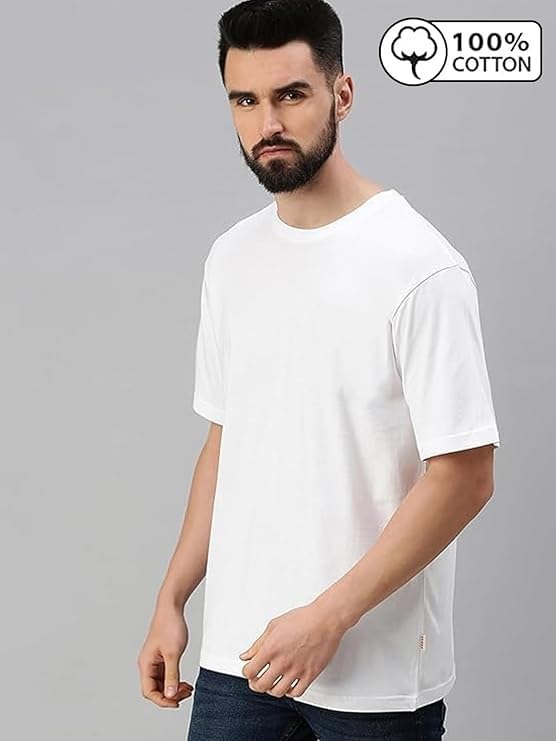 Image of Veirdo 100% Pure Cotton Drop Shoulder Oversized Baggy Fit Half Sleeve Plain Solid Round Neck Multicolor T-Shirt Combo for Men (Pack of 3) (Sizes S-2XL)