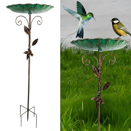 Vogeltränke Stehend Groß, 30 x 80 cm Ultra Rostfrei Robust Langlebig Vogelbad Garten, Metall Vintage Vogeltränke Garten Wassertränke für Vögel, Bird Bath Vogelbad Futter Schale Stehend Winterfest (03)