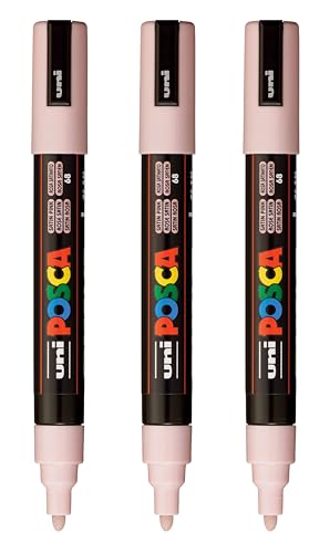 Image of posca PC-5M Water-Based Paint Markers, Reversible Medium Tip (1.8-2.5mm), Satin Pink, 3 Count