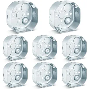 Copkim 8 Pcs Metal Electrical Junction Box 4 x 1-1/2 Inch Octagon Electrical Box Silver Galvanized Steel Drawn Construction