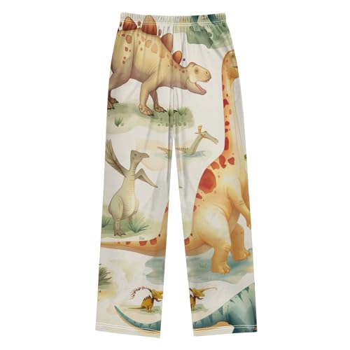 ZZXXB Dinosaur Retro Palm Tree Boys Long Pants Soft Trousers Elastic Waist Kids Lounge Bottoms with Pockets S-XL2