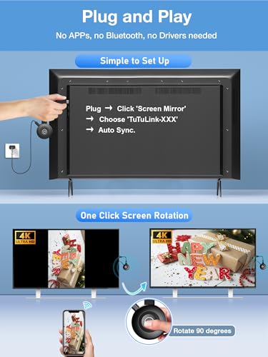 Image of 2026 Real 4K iOS Wireless HDMI Display Adapter, True 4K 5G+2.4G HDMI Wireless Miracast AirPlay Dongle, Screen Mirroring Extender Video /Audio Cast for Laptop /PC /Smartphone to HDTV /Projector /Monitor