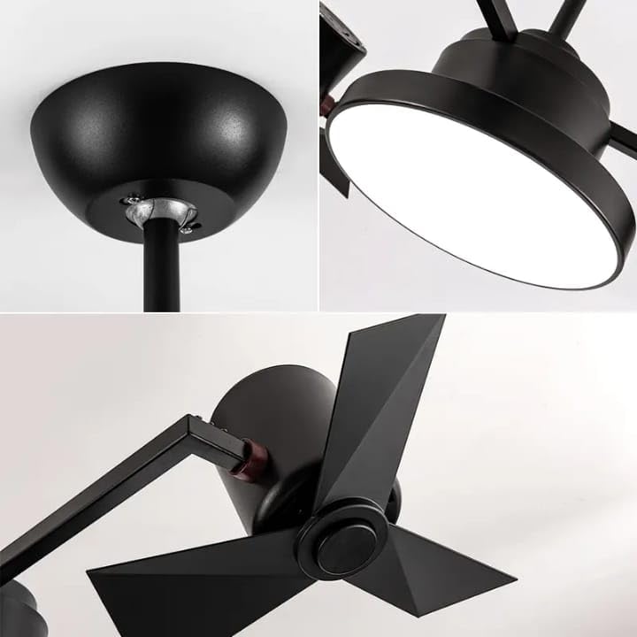Image of Glowave Modern Black Finish Industrial Multi Head 3 Blade Ceiling Fan with LED Light & Remote Control Silent High-Speed Motor Fan for Kitchen, Cafes, Hotels, Dining, Bar - Tricolor (FI-7820 /BK)
