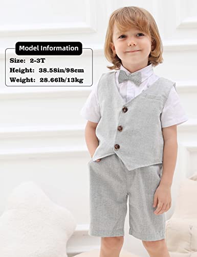 A&J DESIGN 4pcs Baby & Toddler Suit, 12 Months - 6 Years, Shirt & Shorts & Vest & Bow Tie3