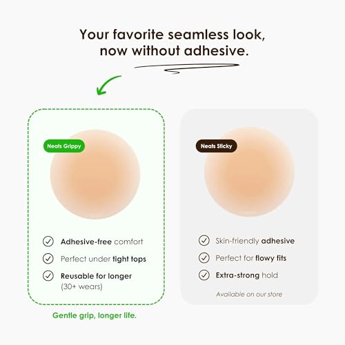 NEATS Grippy Nipple Covers for Women, Reusable Hypoallergenic Silicone Pasties, Non-Adhesive Body-Heat Activated, Invisible No-Show Breast Covers Champagne4