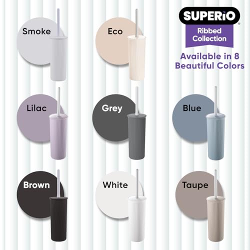 Image of Superio Decorative Plastic Toilet Bowl Brush and Holder Set, Cleaner Scrubber for Bathroom (2, Grey)