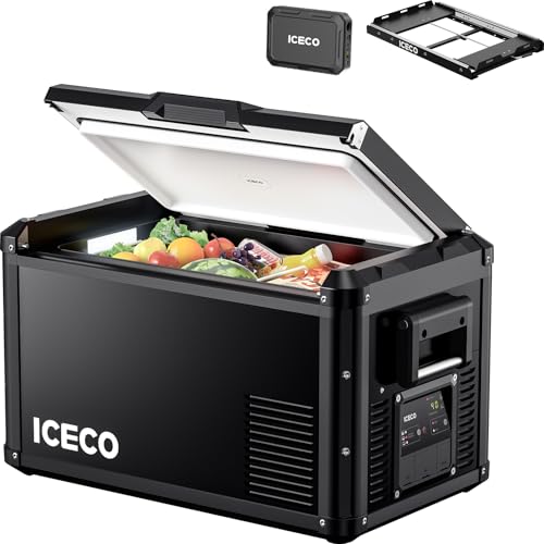 ICECO VL35ProS 12v refrigerator, 37Qt/35L Portable Freezer Powered by SECOP, Reversible&Removable Lid, 12/24V DC & 110-240V AC, 0°F to 50°F, 12v Freezer RV Car| With Slide&Battery