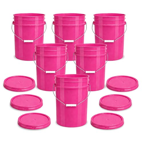 Image of ePackageSupply 5 Gallon Bucket - Food Grade Bucket with Airtight Gasketed Tear Strip Lid, BPA-Free, Heavy-Duty 90 Mil HDPE Plastic Pail, Bulk Storage, Durable Container, Made in USA - Pink, 6 Packs | Airtight Gasketed Tear Strip Lid, Heavy-Duty 90 Mil HDPE Plastic Pail, Bulk Storage, Food Safe Durable Container, Made in USA