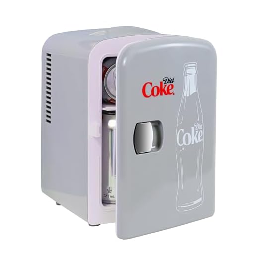 Coca Cola Diet Coke Mini Geladeira para Quartos 4L Pequena 6 Latas Tampo de Mesa Silencioso Mini Geladeira para Cuidados com a Pele Escritório Alimentos Bebidas Crianças Casa Carro e Viagens 12V